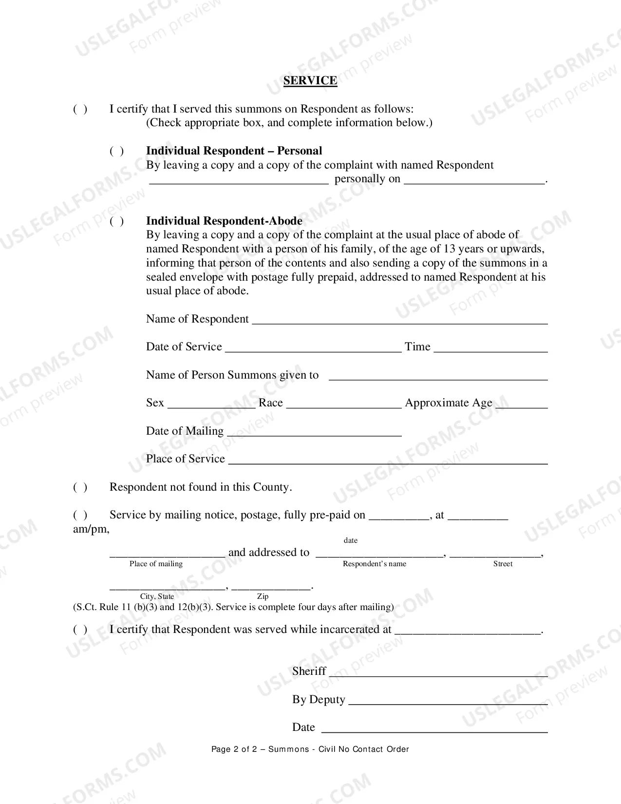 Preview Civil No Contact Order Summons