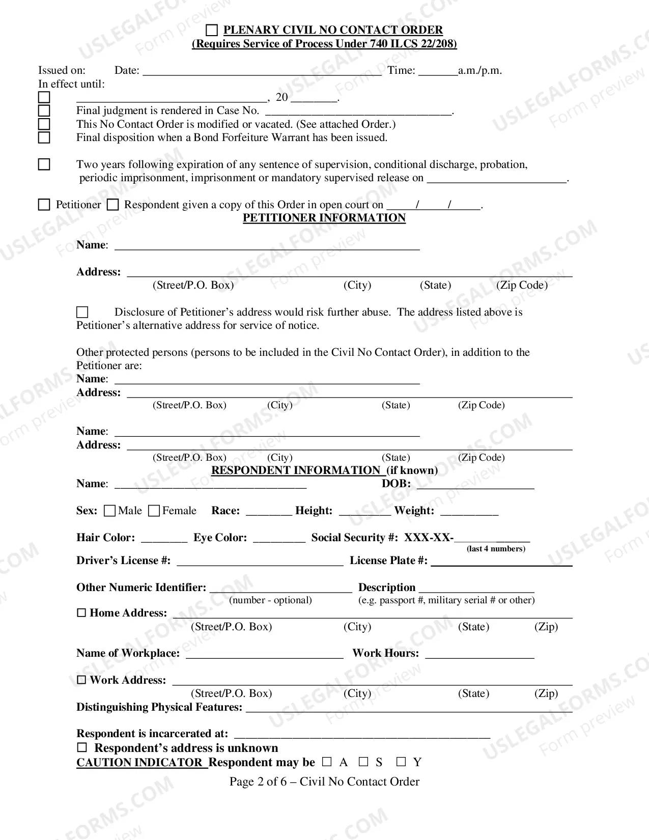 Preview Civil No Contact Order (Emergency & Plenary)