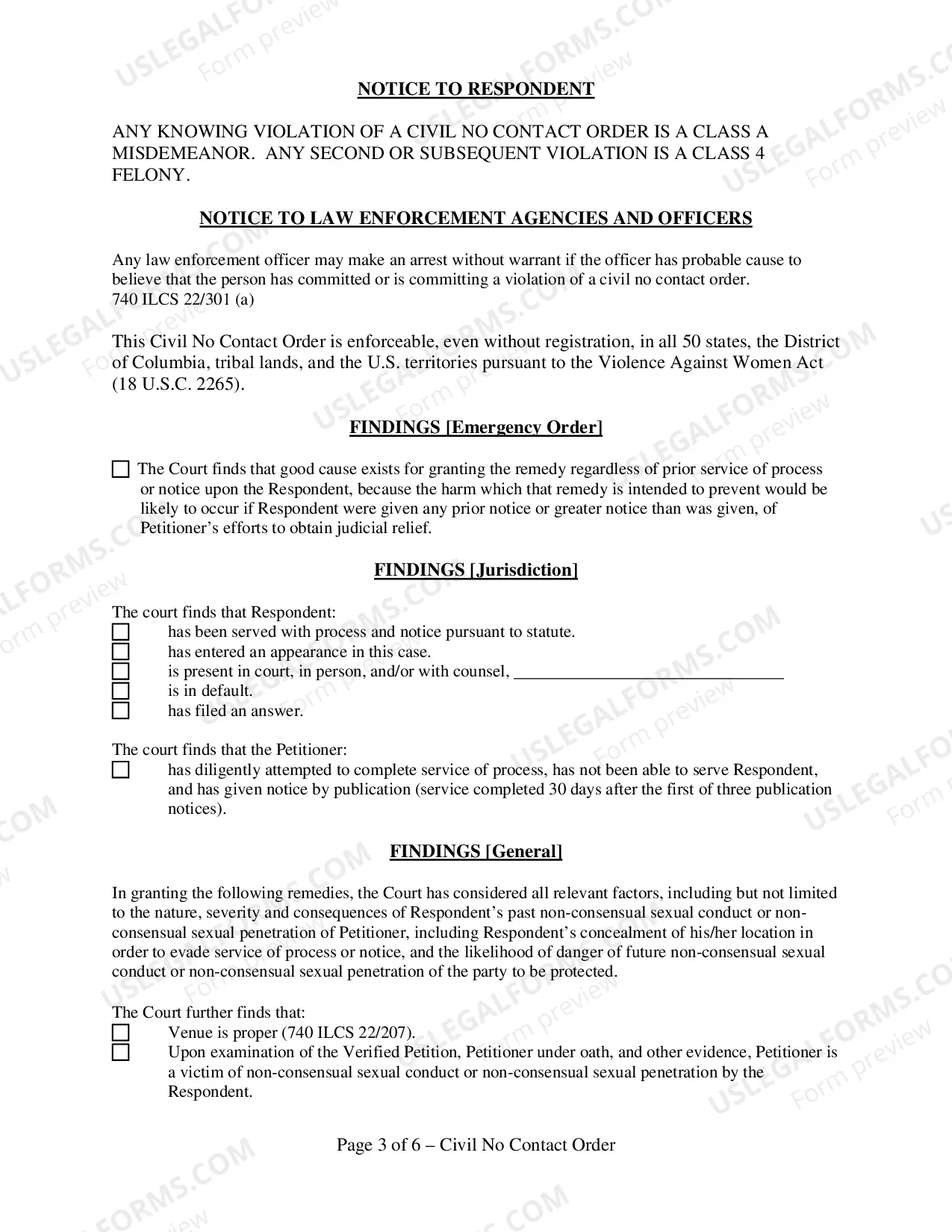 Preview Civil No Contact Order (Emergency & Plenary)