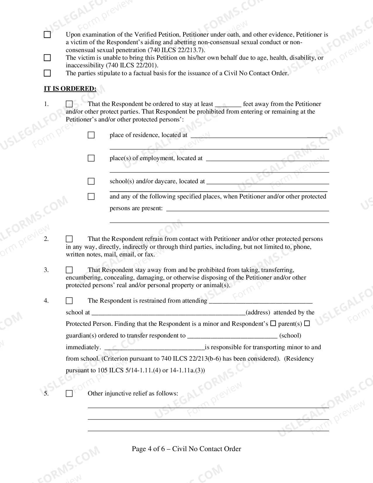 Preview Civil No Contact Order (Emergency & Plenary)
