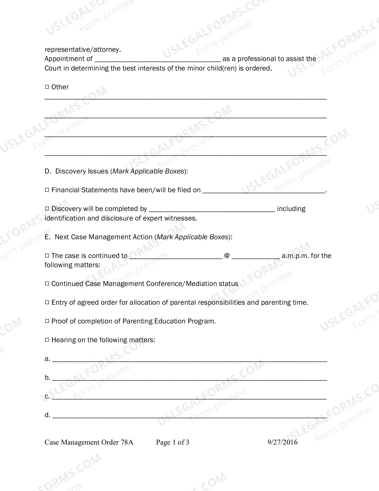 Preview Case Management Order for Child Custody Cases