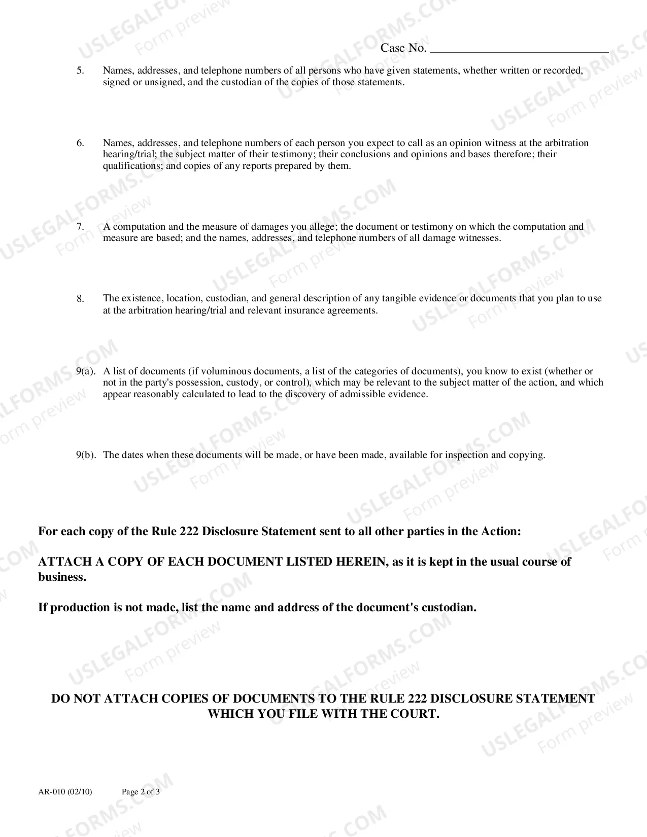 Preview Arbitration Disclosure Statement