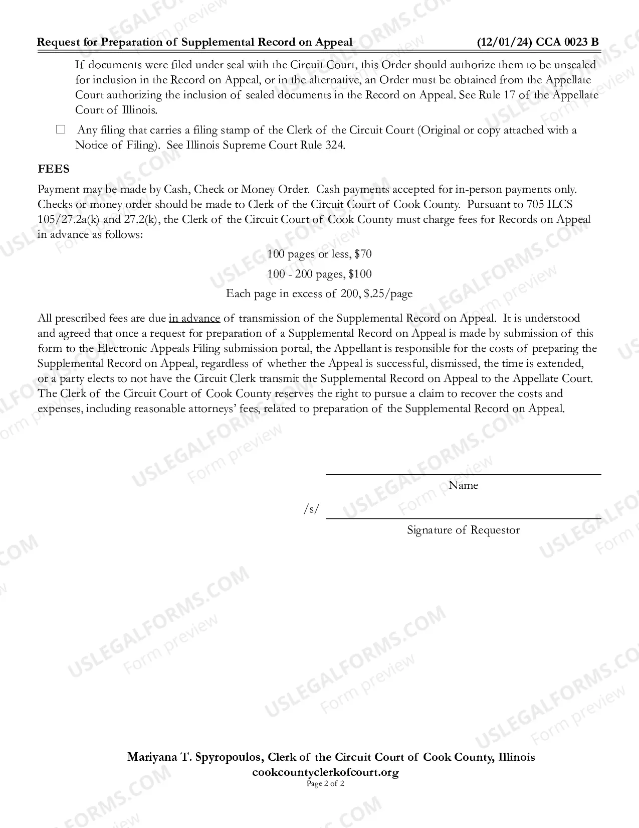 Preview Request for Preparation of Supplemental Record on appeal