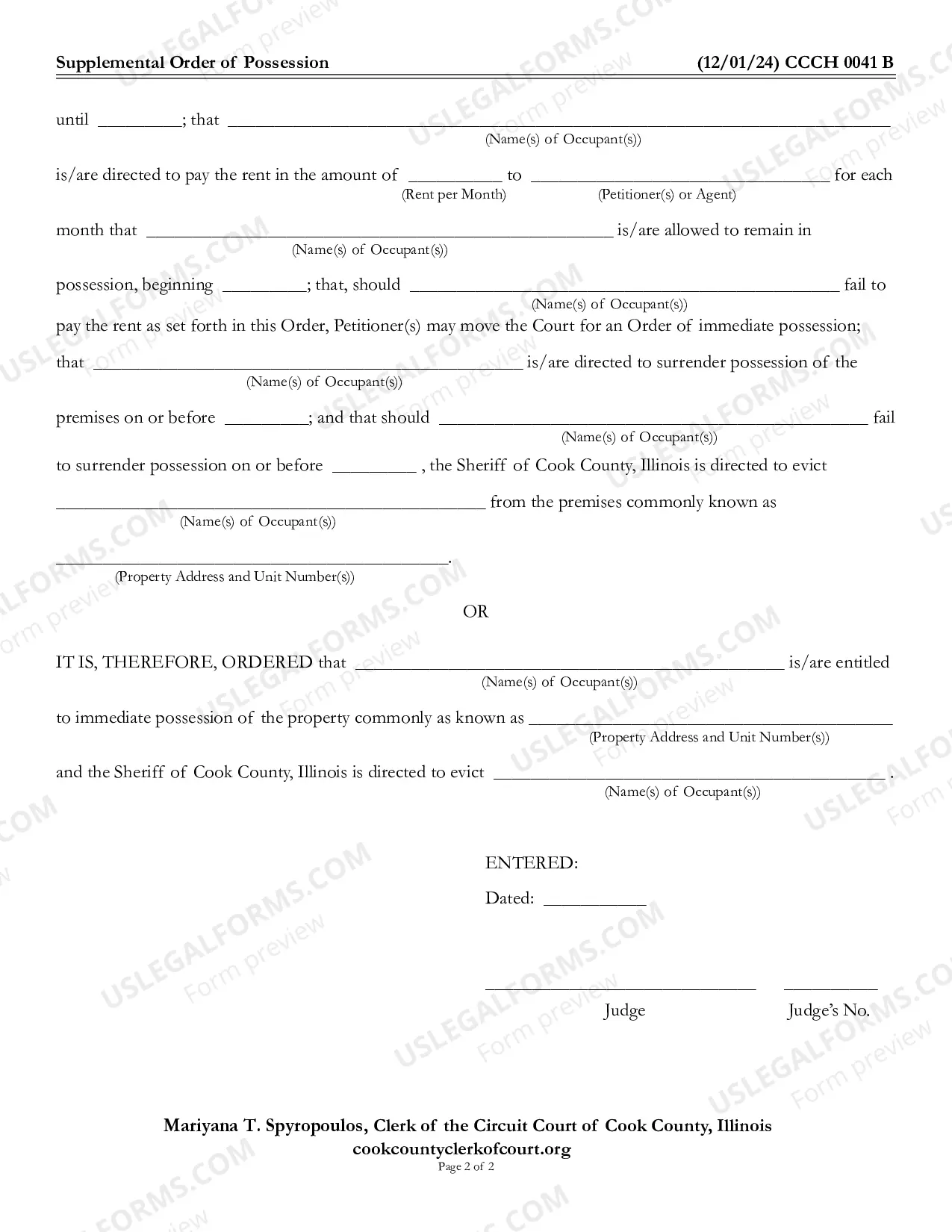 Preview Supplemental Order of Possession