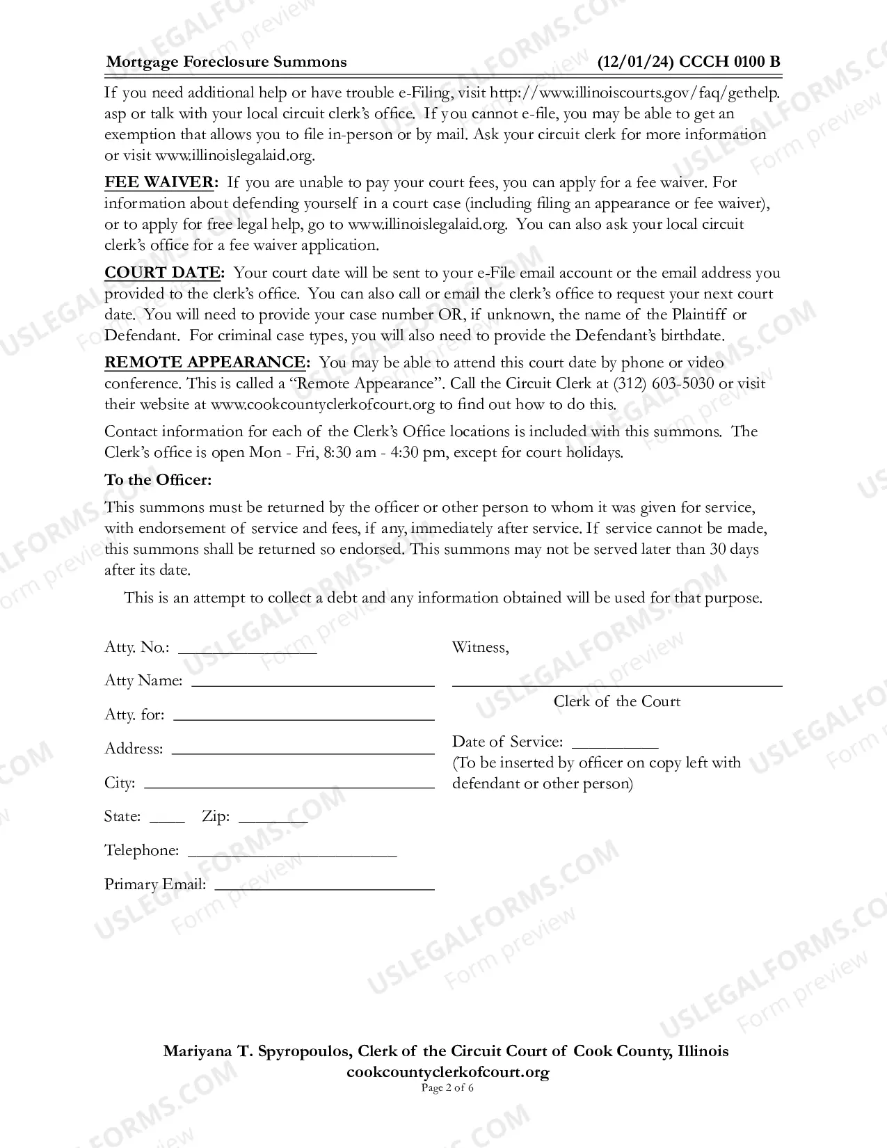 Preview Mortgage Foreclosure Summons
