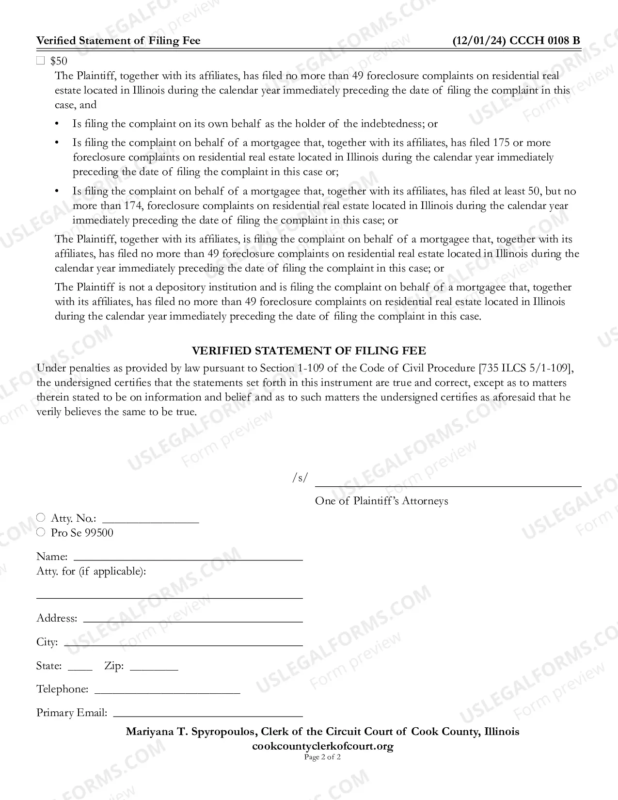 Preview Verified Statement of Filing Fee
