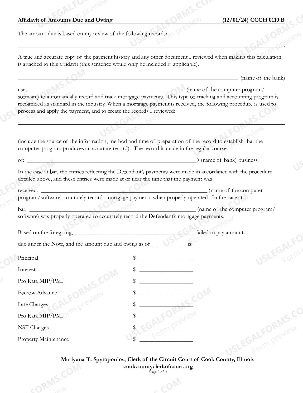 Preview Affidavit of amounts Due and Owing