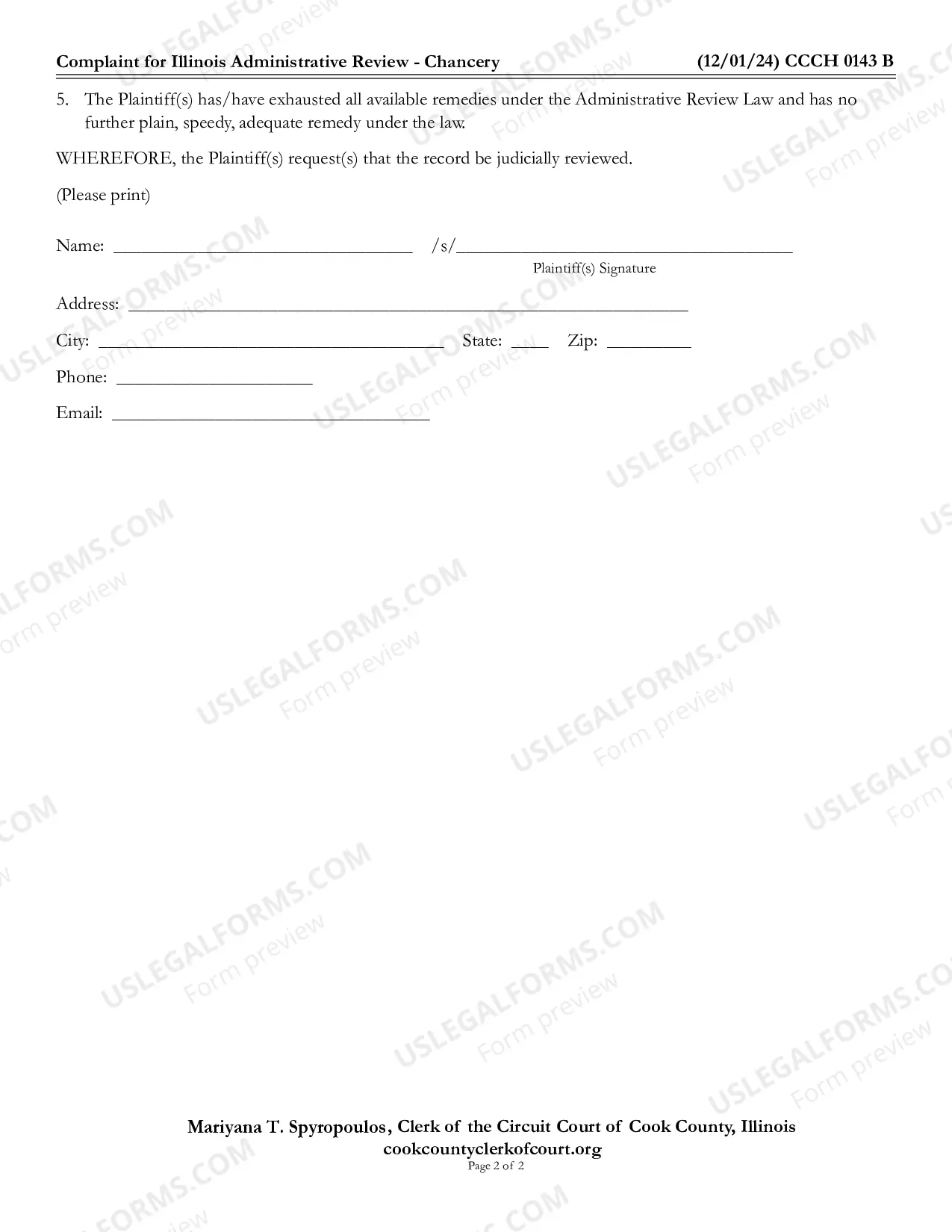 Preview Complaint For Illinois administrative Review
