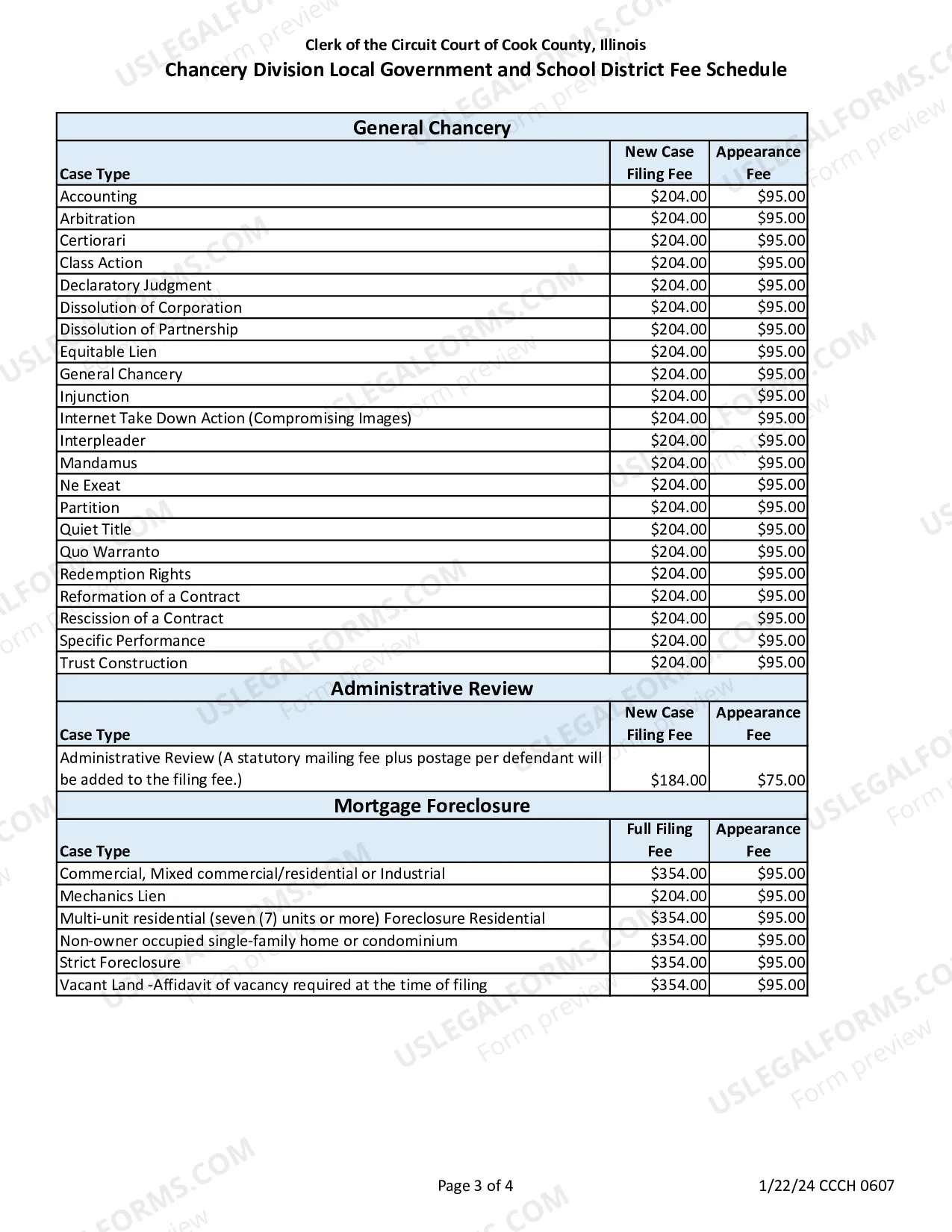 Preview Chancery Filing Fees