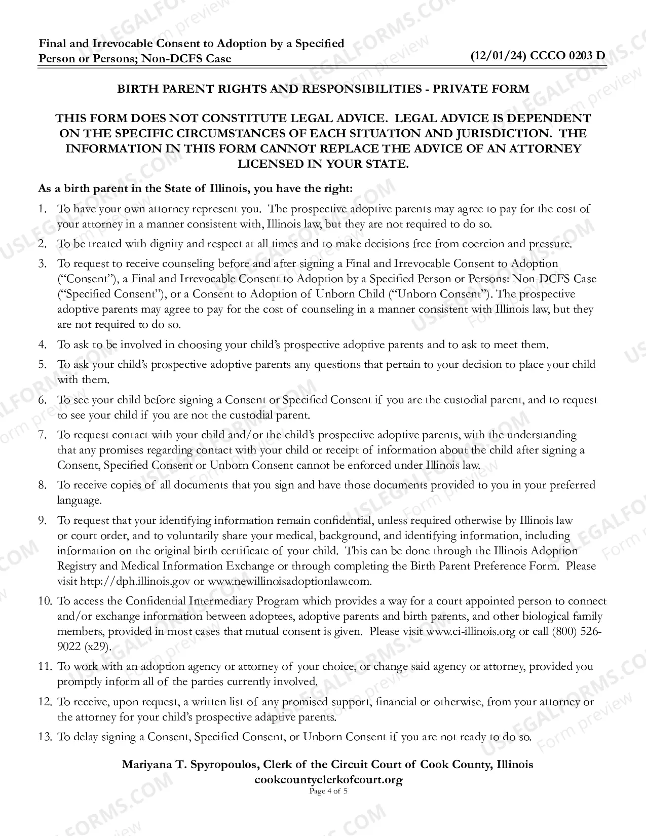 Preview Final and Irrevocable Consent To adoption Specific Person(s) Non-DCFS