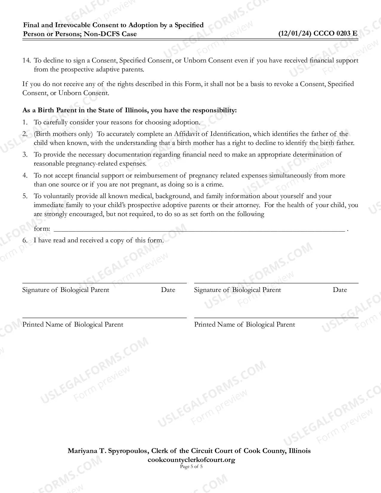 Preview Final and Irrevocable Consent To adoption Specific Person(s) Non-DCFS