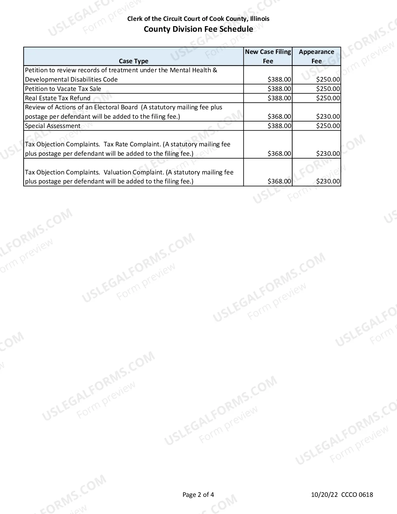 Preview COUNTY DIVISION FILING FEES