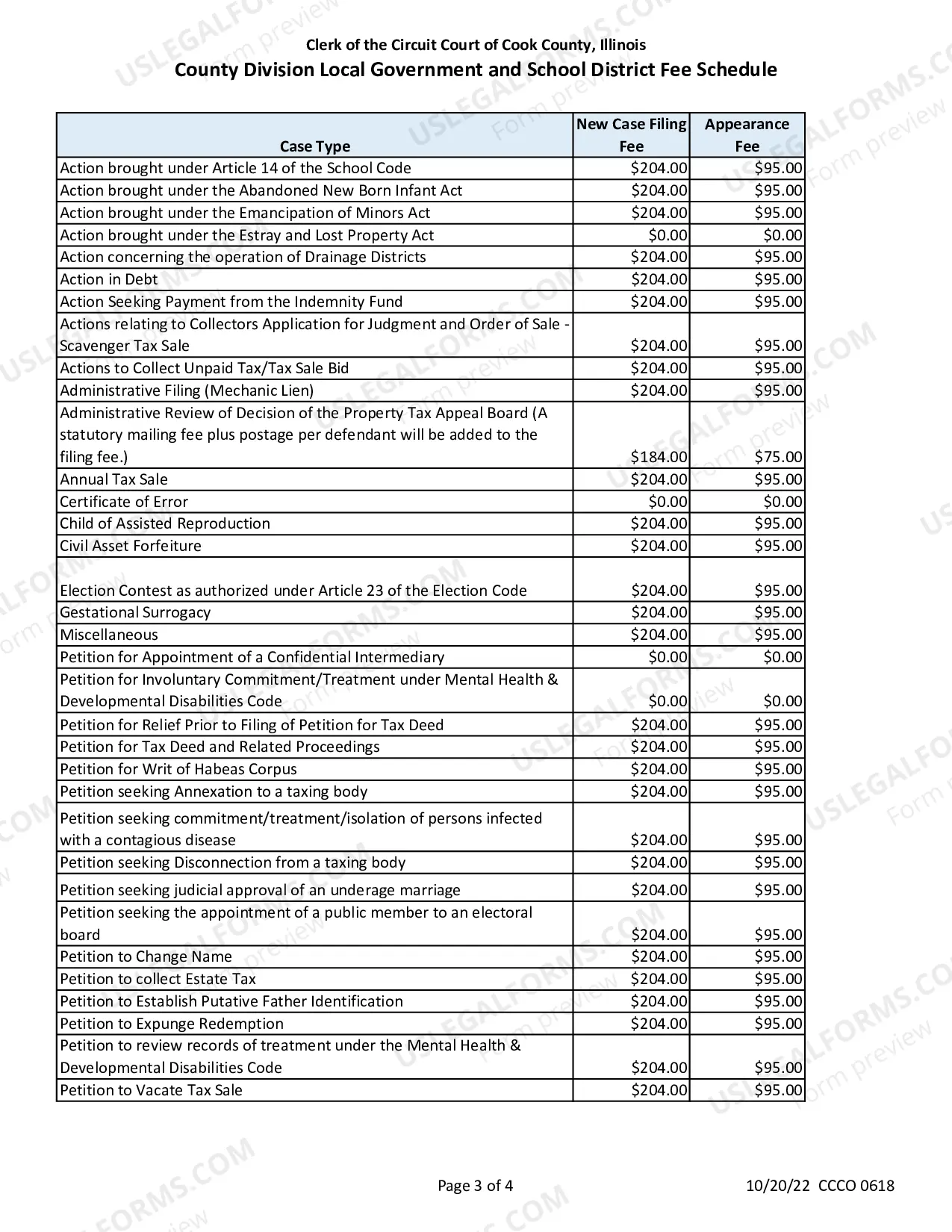 Preview COUNTY DIVISION FILING FEES