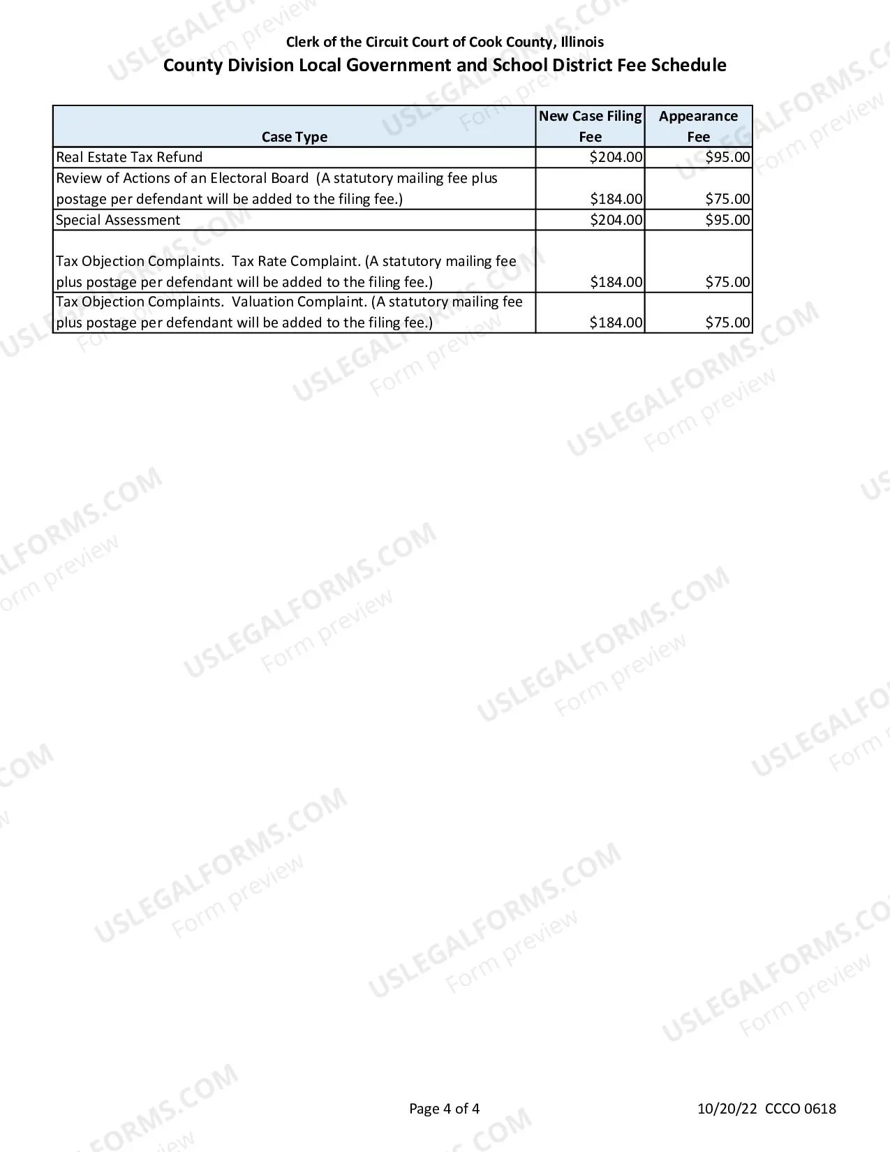Preview COUNTY DIVISION FILING FEES