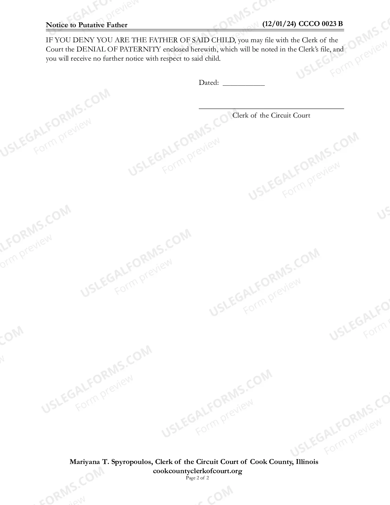 Preview Notice To Putative Father