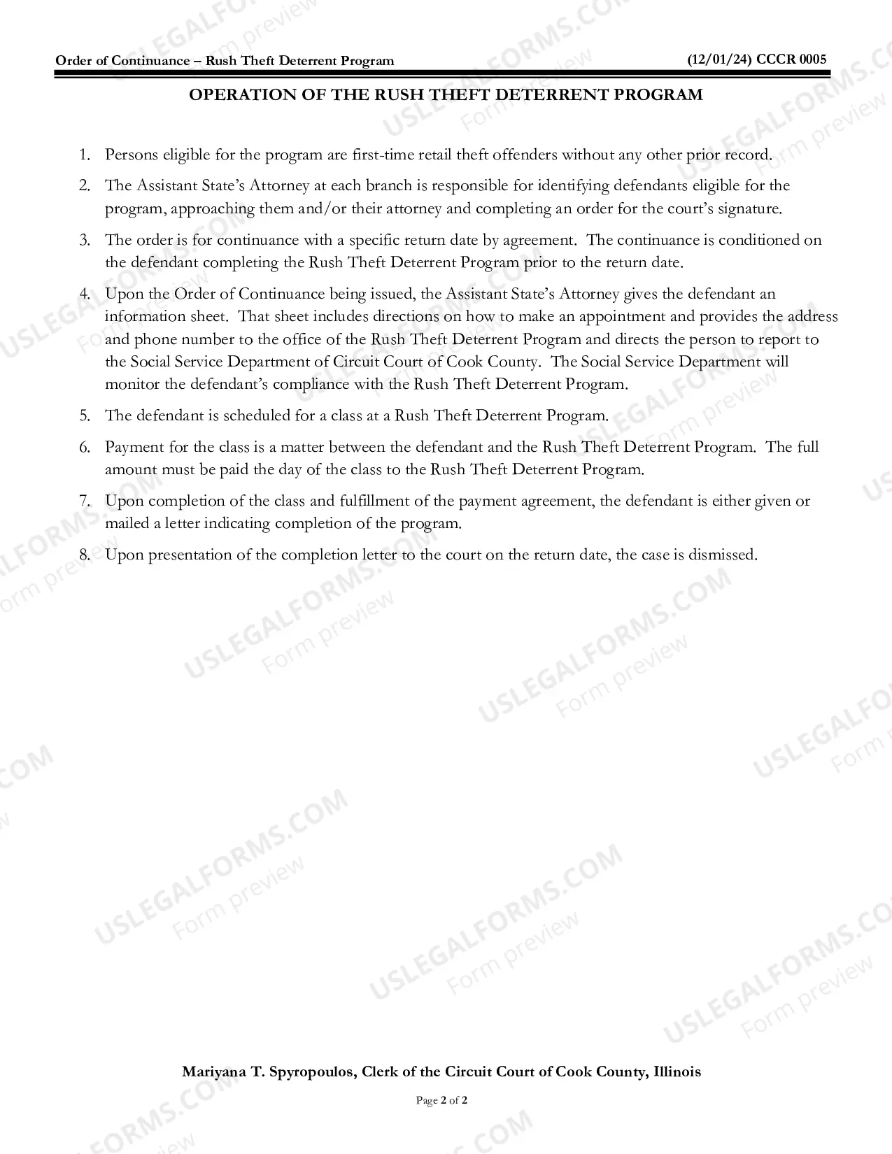 Preview Order of Continuance-Rush Theft Deterrent Program