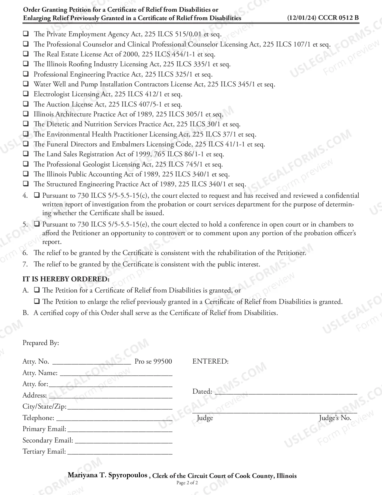 Preview Order Granting Petition For Certificate of Relief From Disabilities
