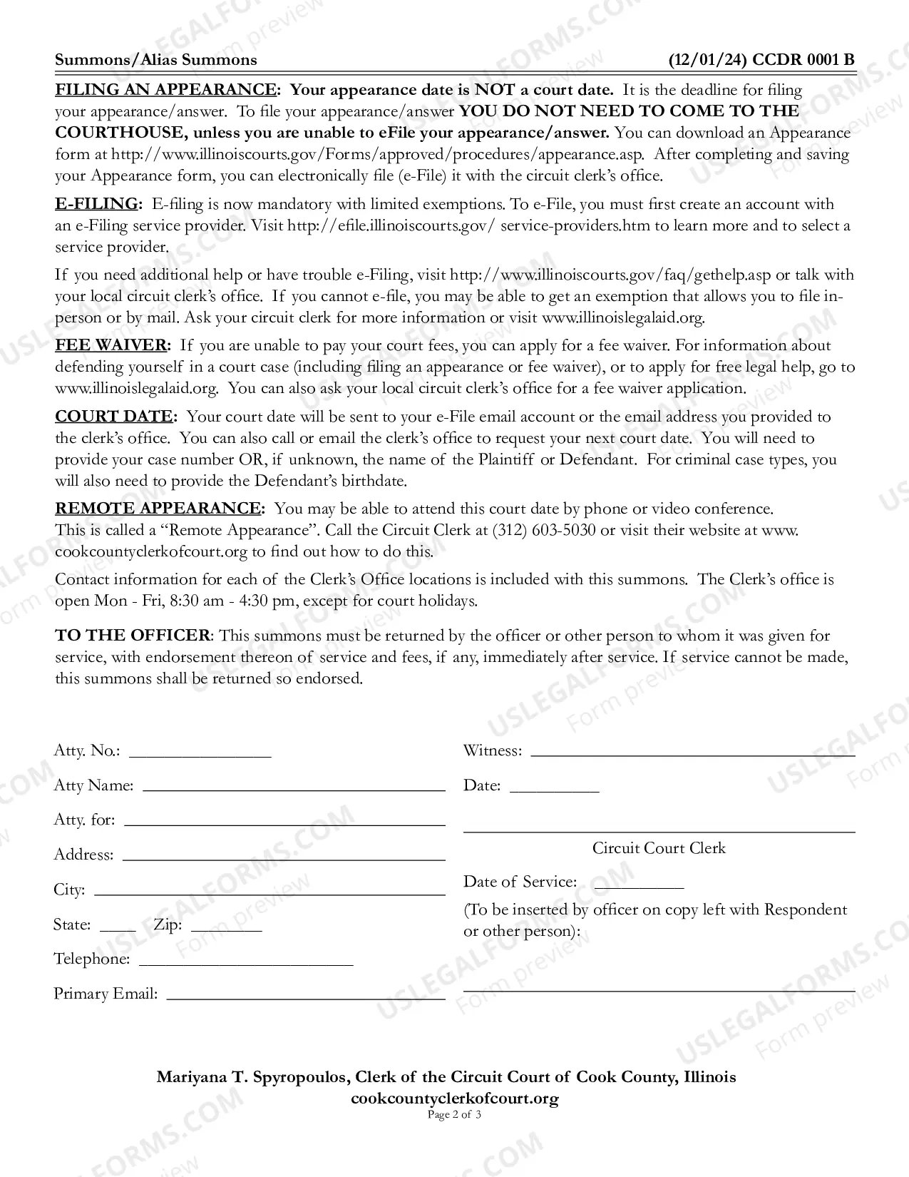 Preview Summons-alias Summons