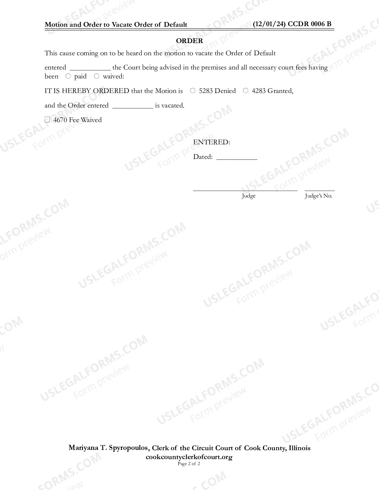 Preview Motion and Order To Vacate Order of Default