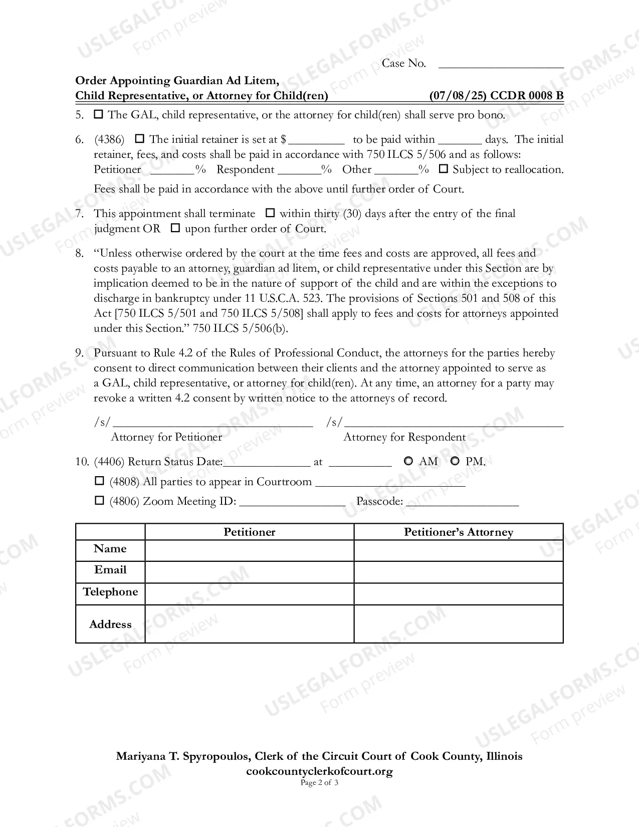 Preview Order appointing Childs Representative Guardian ad Litem Or attorney For Minor Child(ren)