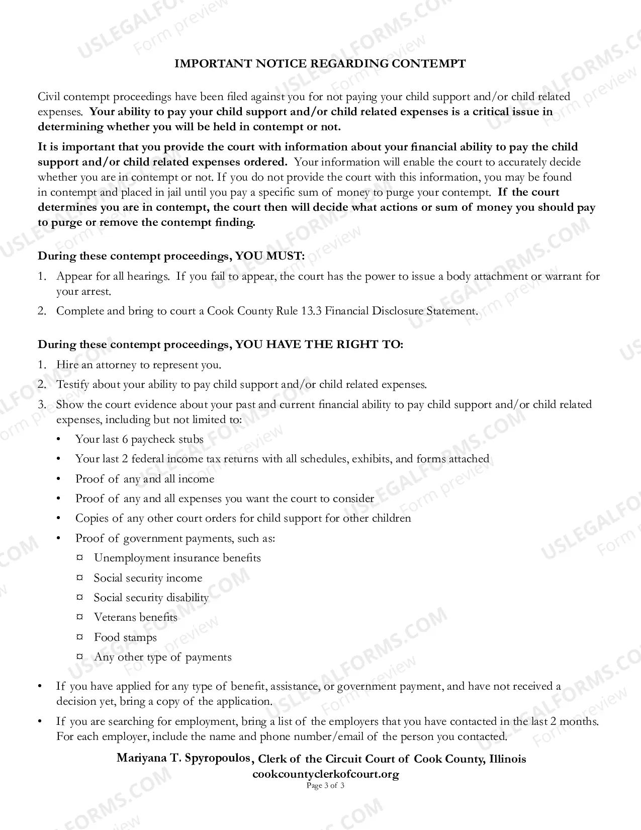 Preview Order On Rule To Show Cause (Child Support)