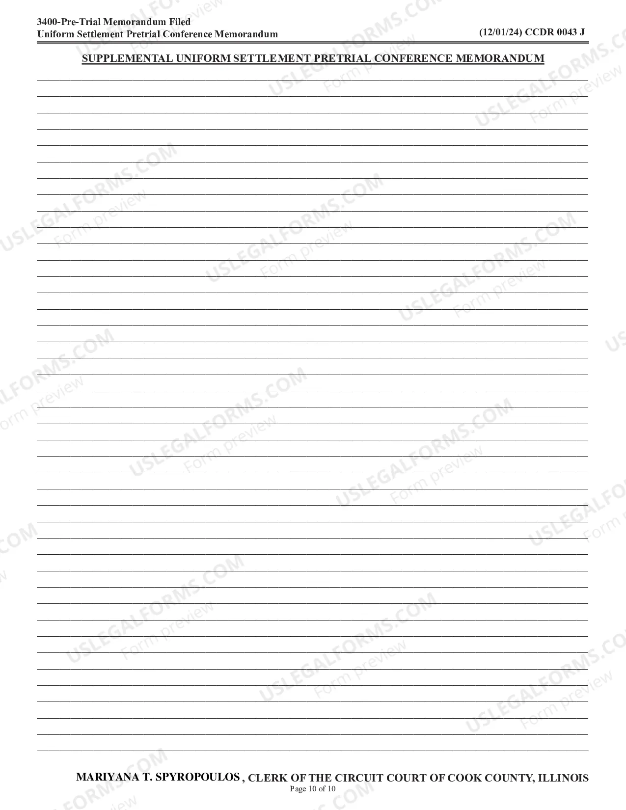 Preview Uniform Settlement Pretrial Conference Memorandum