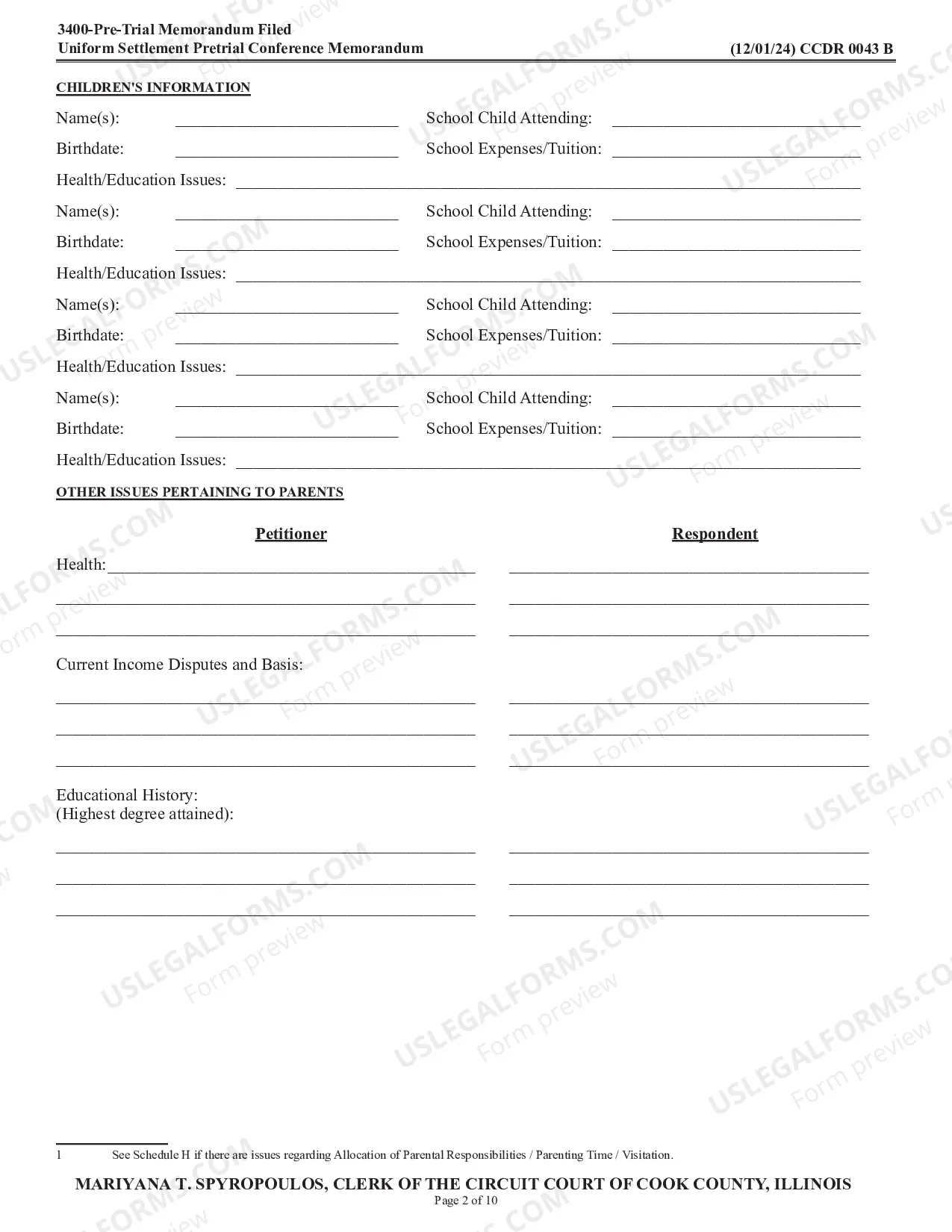Preview Uniform Settlement Pretrial Conference Memorandum