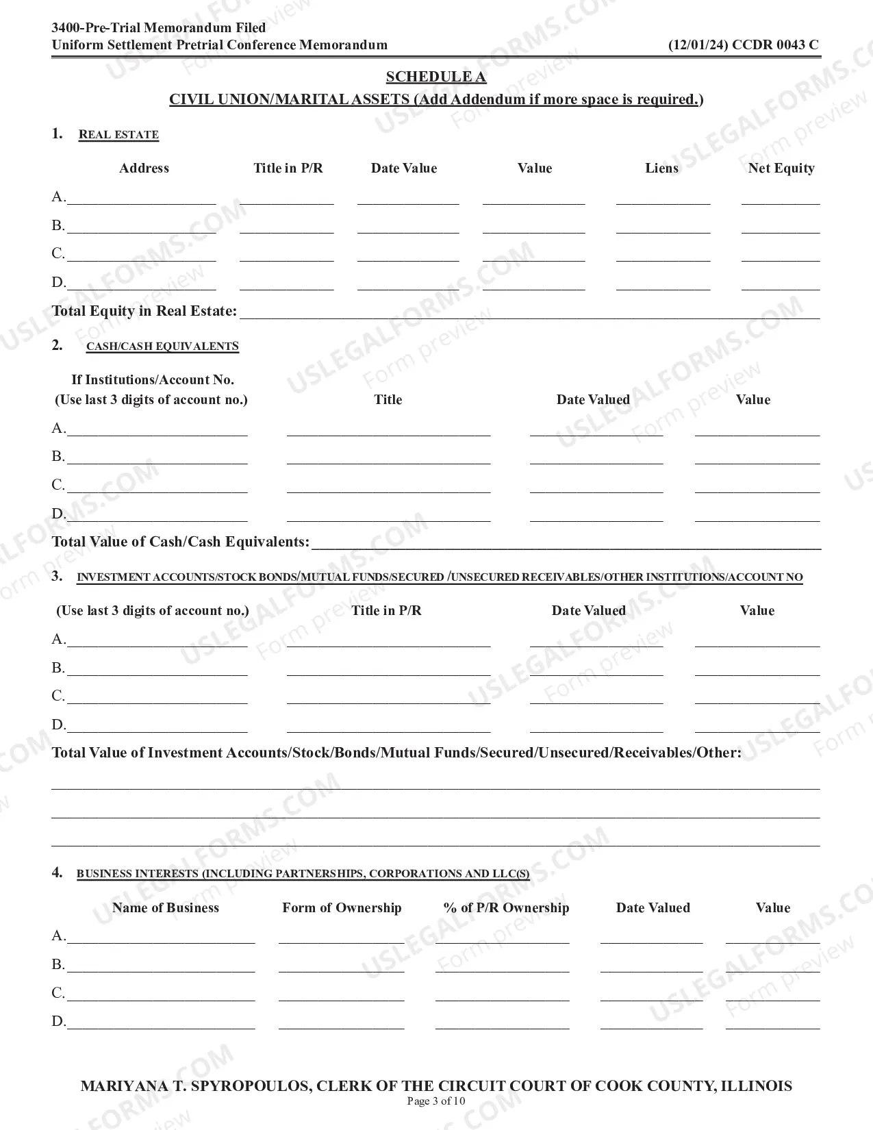 Preview Uniform Settlement Pretrial Conference Memorandum