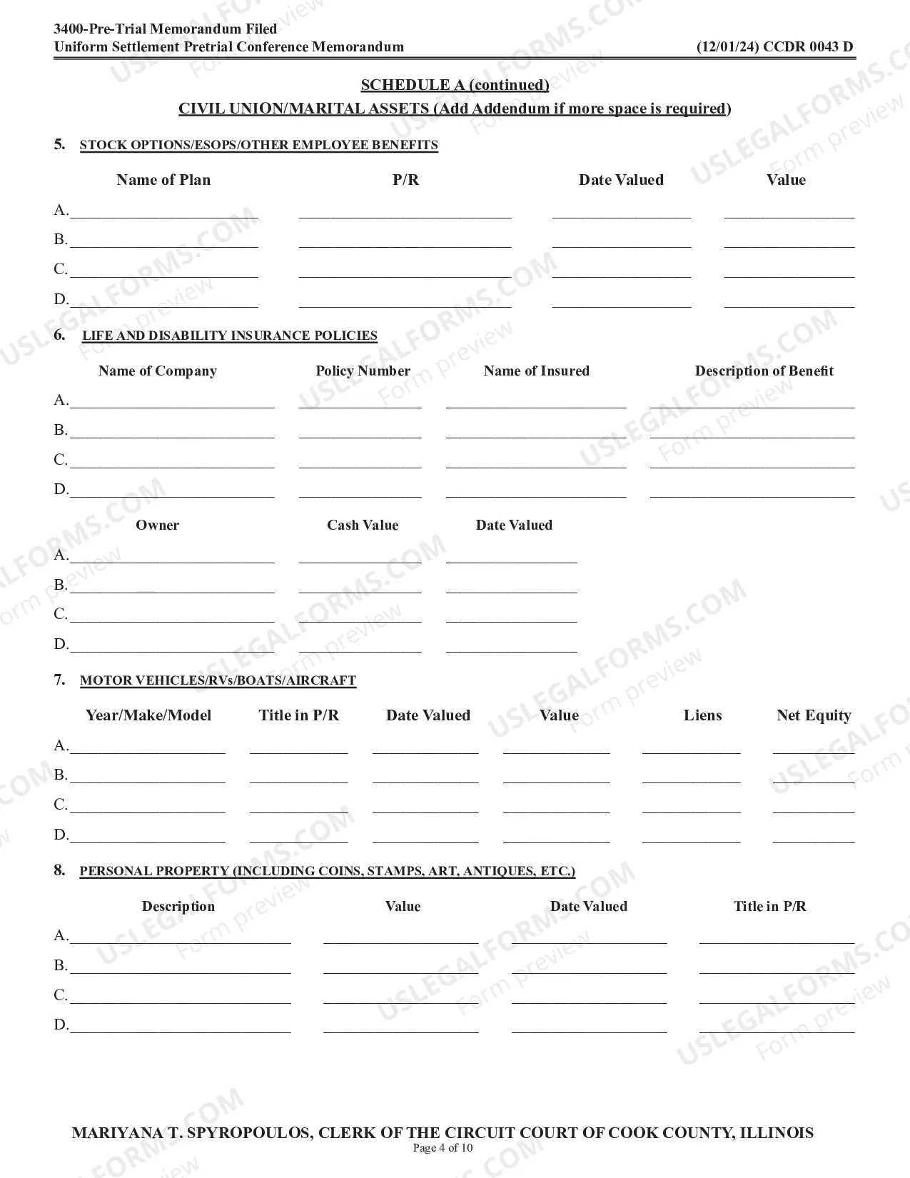 Preview Uniform Settlement Pretrial Conference Memorandum