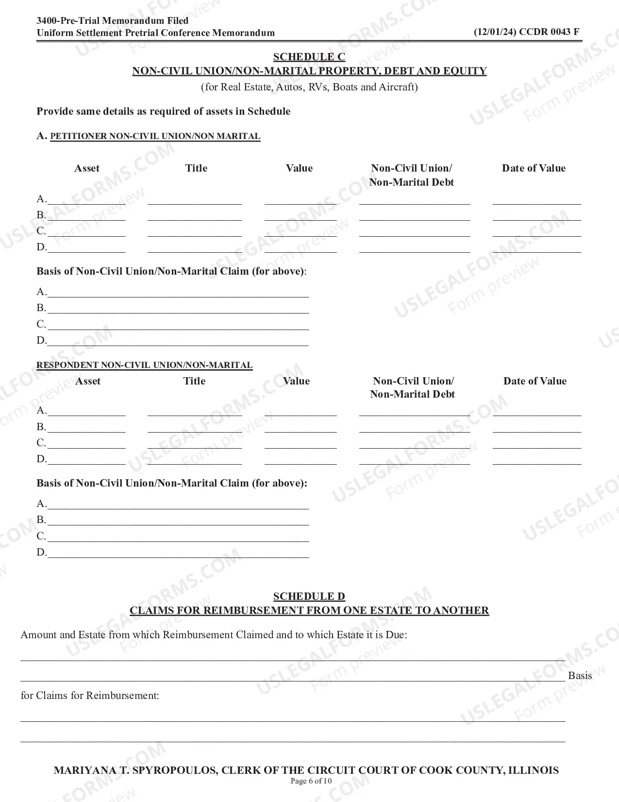 Preview Uniform Settlement Pretrial Conference Memorandum