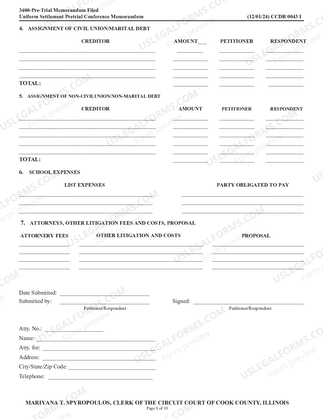 Preview Uniform Settlement Pretrial Conference Memorandum