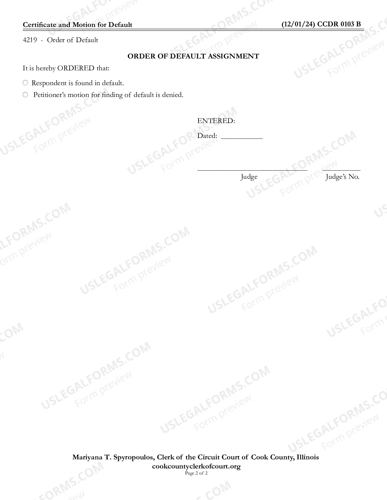 Preview Certificate and Motion For Default