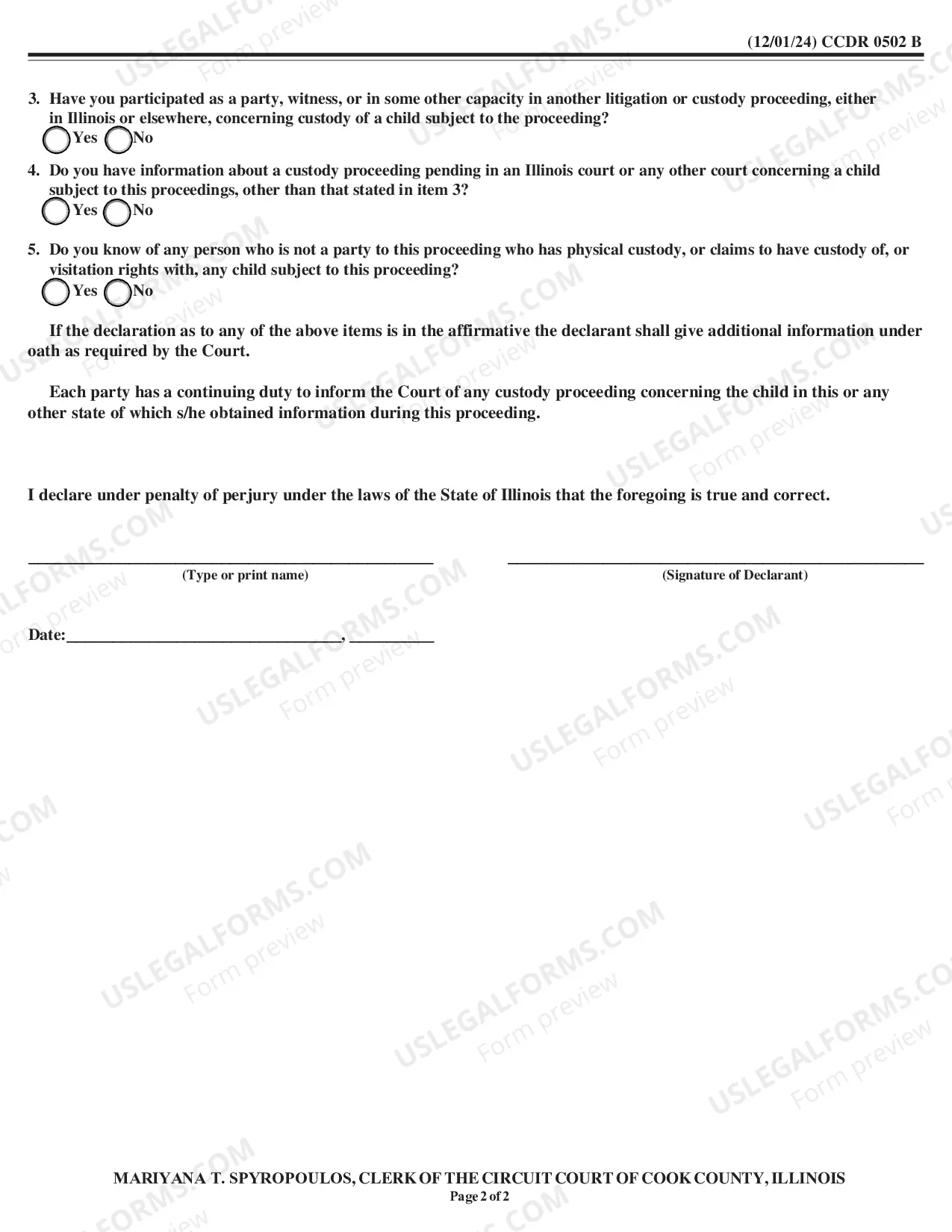 Preview Declaration Under Uniform Child Custody Jurisdiction and Enforcement act (UCCJEa)