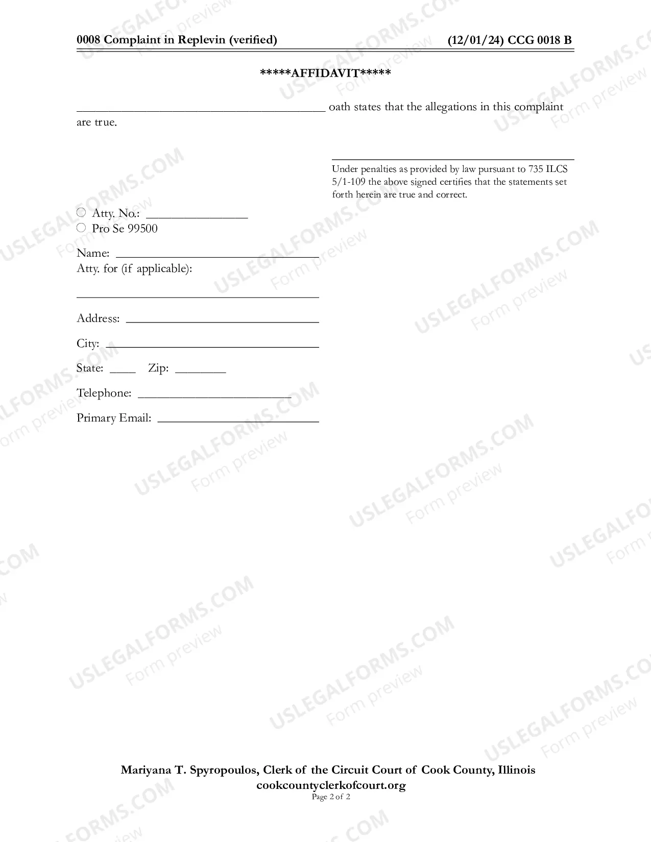 Preview Complaint In Replevin