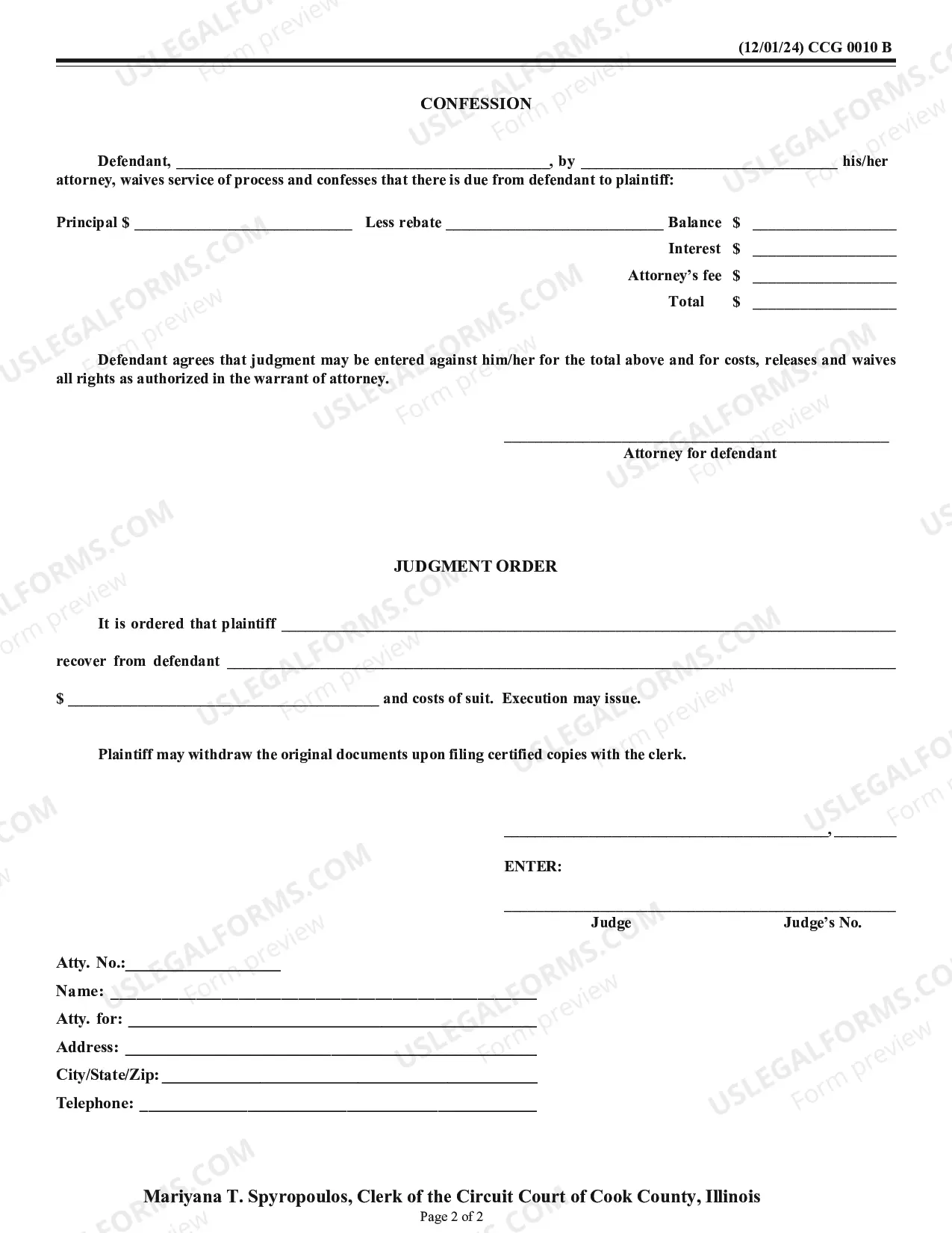 Preview Complaint and Confession of Judgment