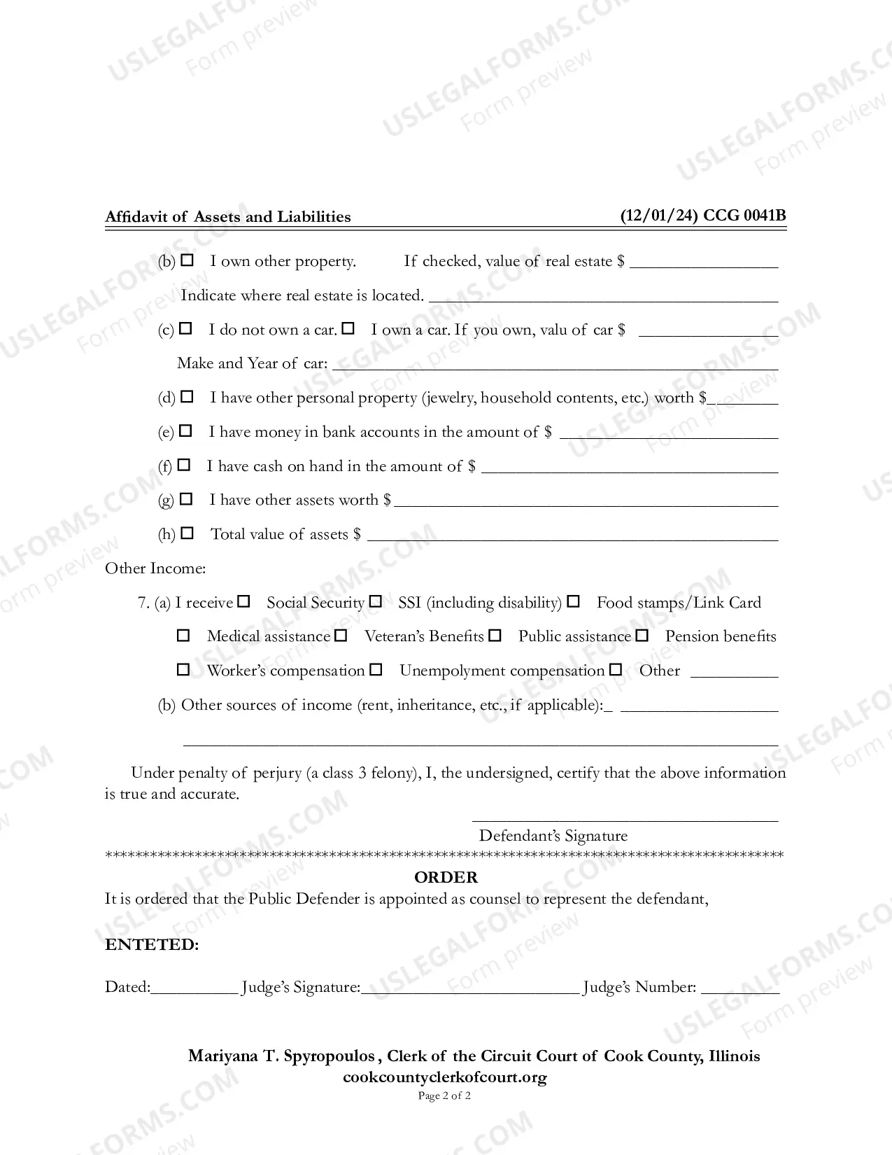 Preview Affidavit of assets and Liabilities