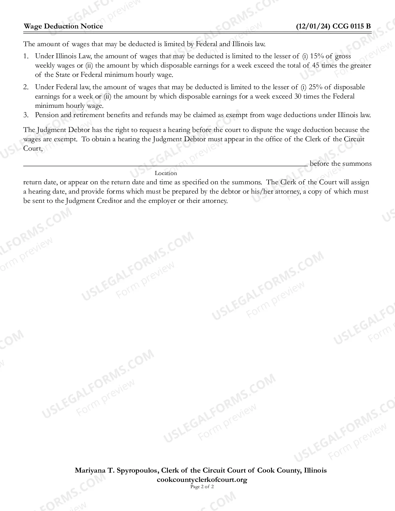 Preview Wage Deduction Notice