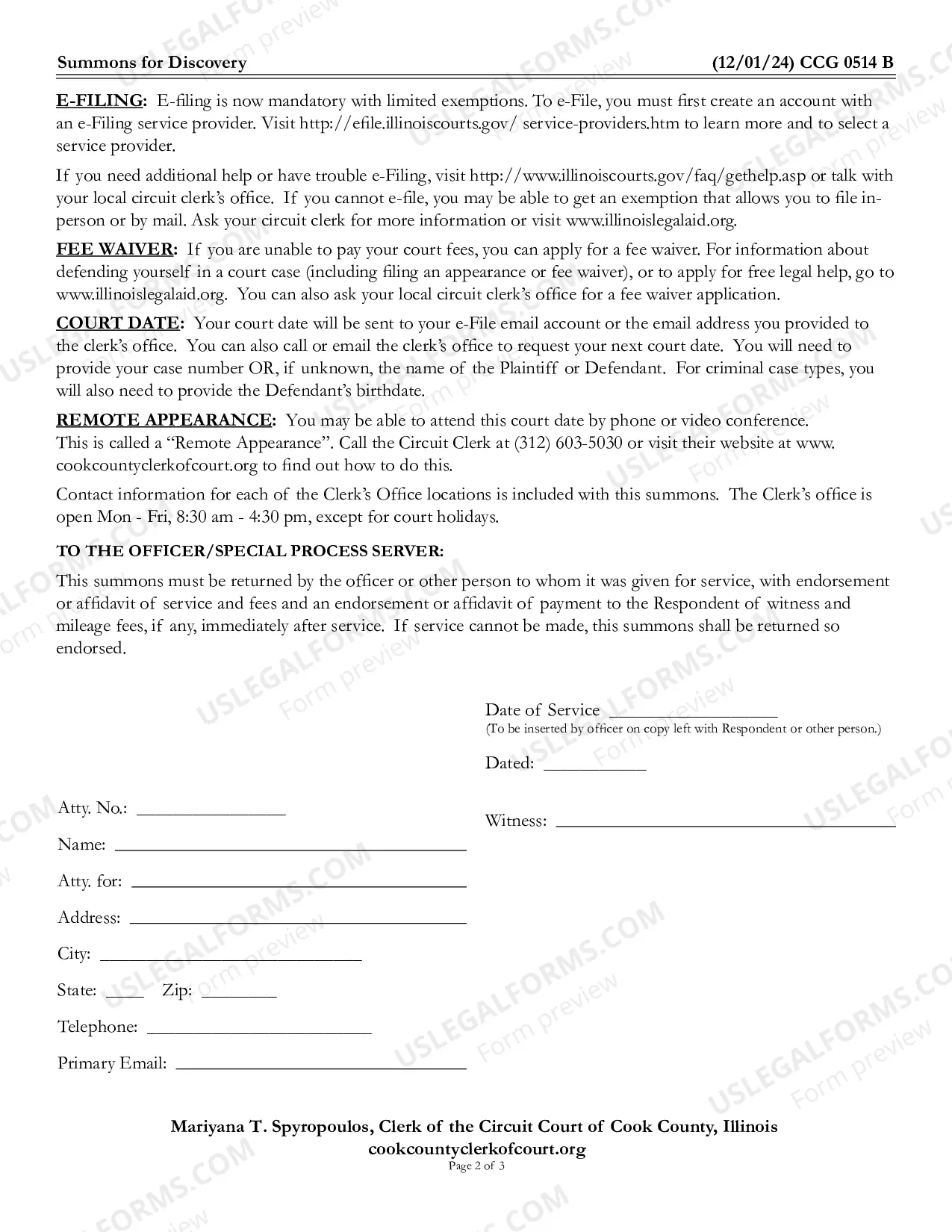 Preview Summons For Discovery