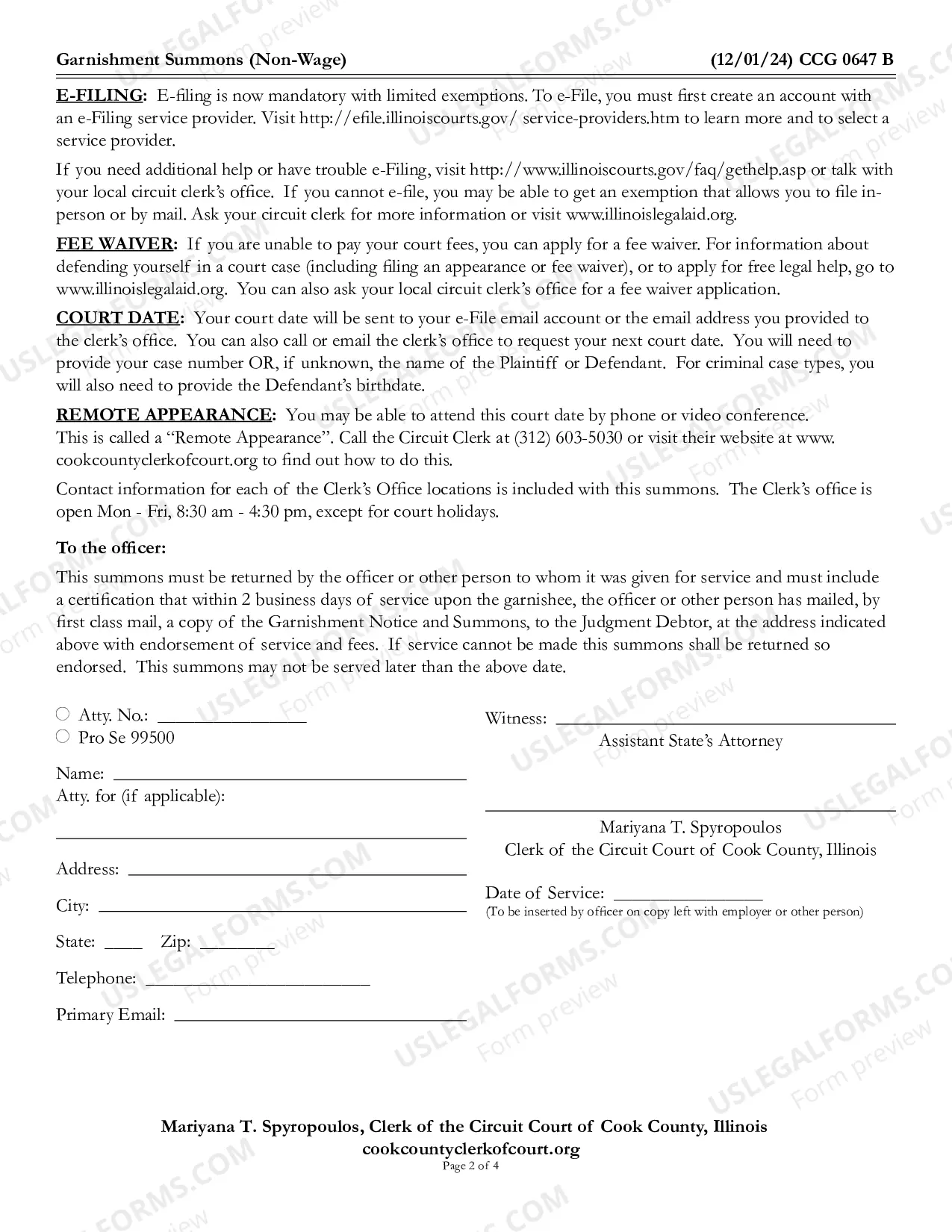 Preview Garnishment Summons Non Wage