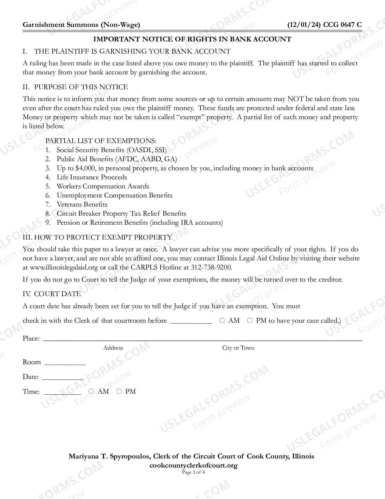 Preview Garnishment Summons Non Wage