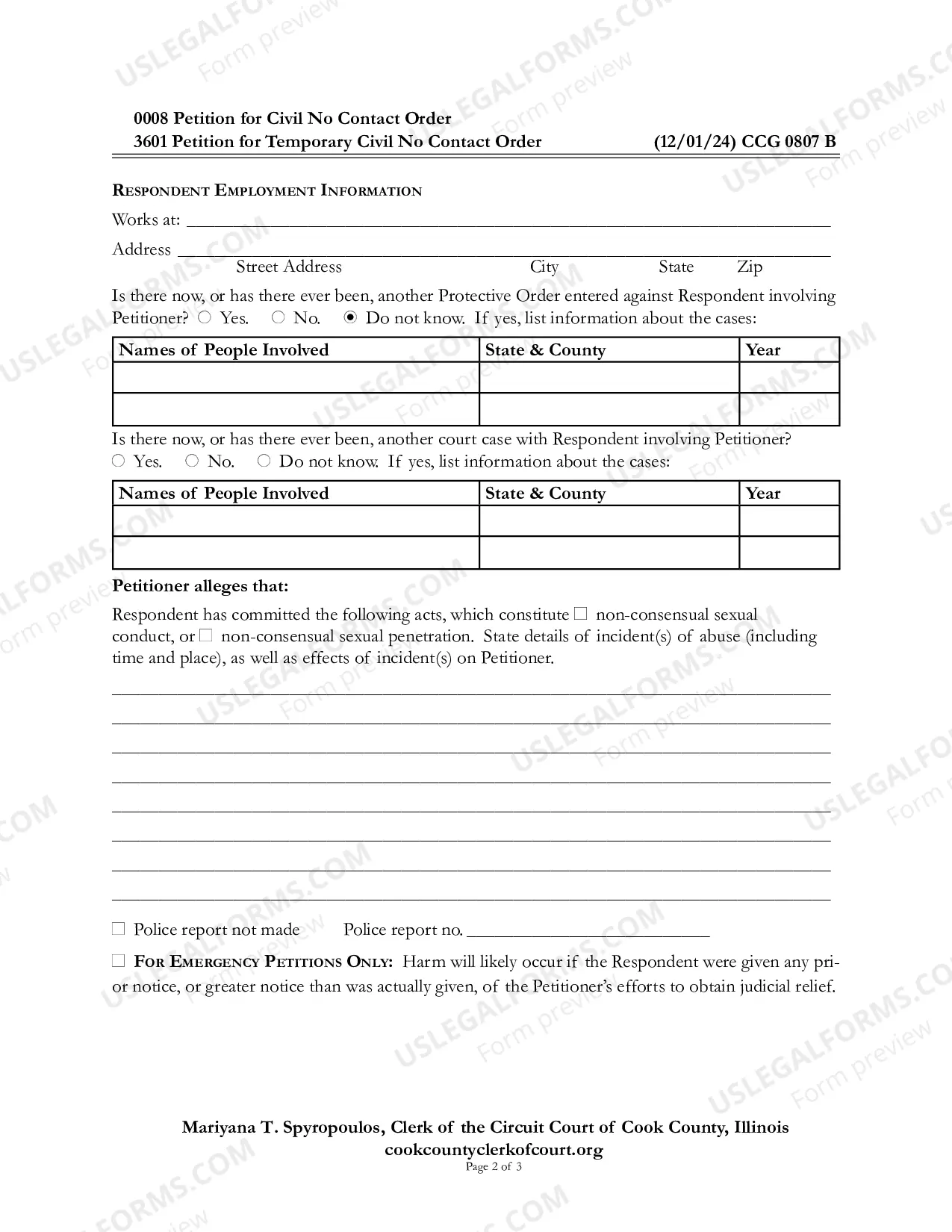 Preview Petition For Civil No Contact Order