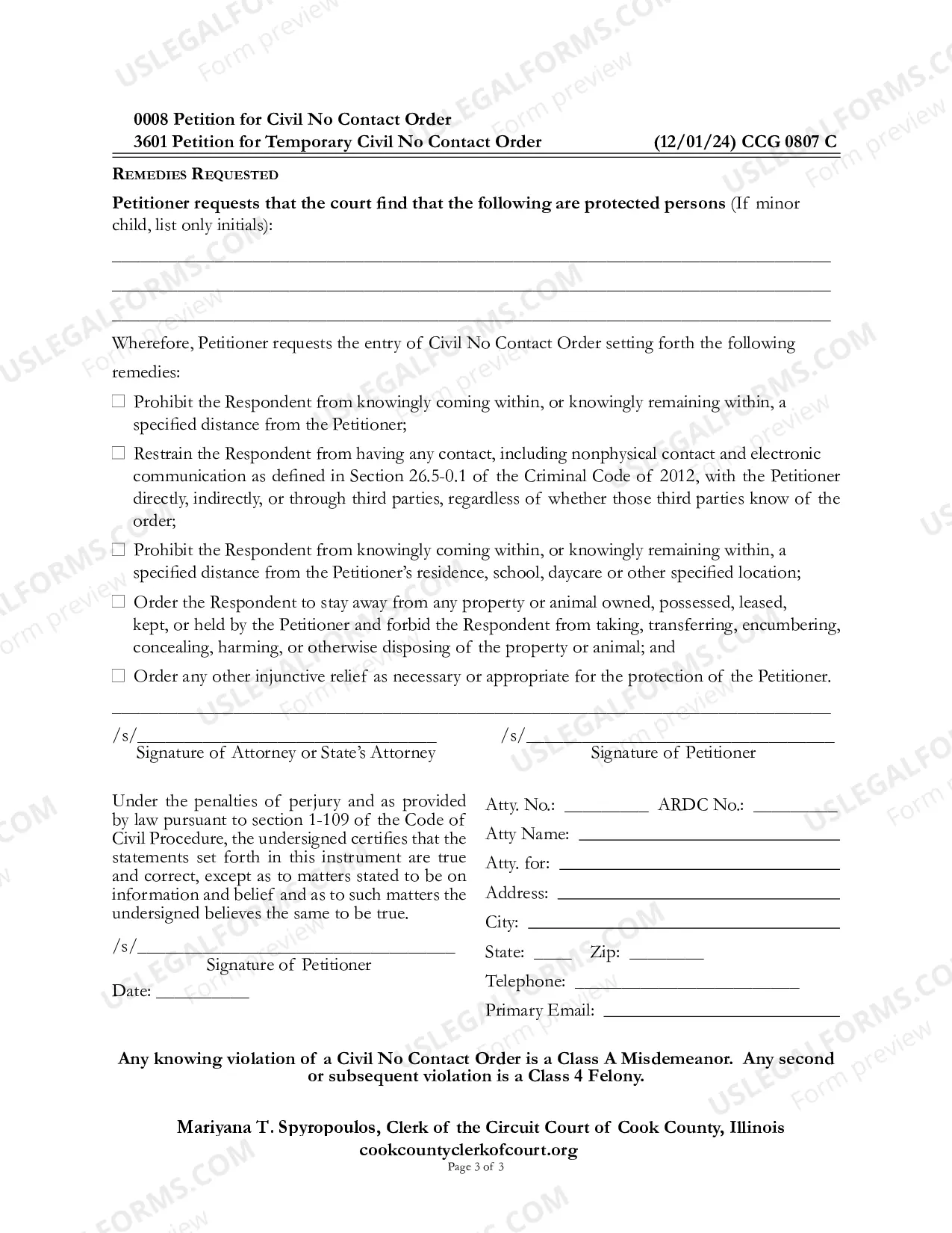 Preview Petition For Civil No Contact Order