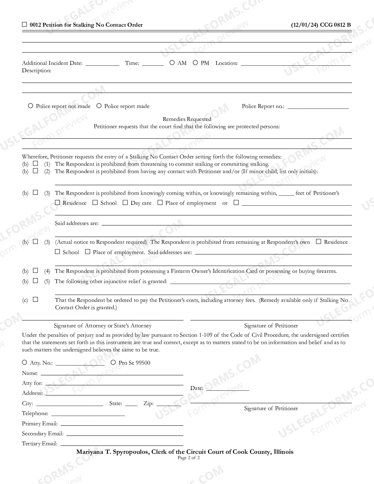 Preview Petition For Stalking No Contact Order