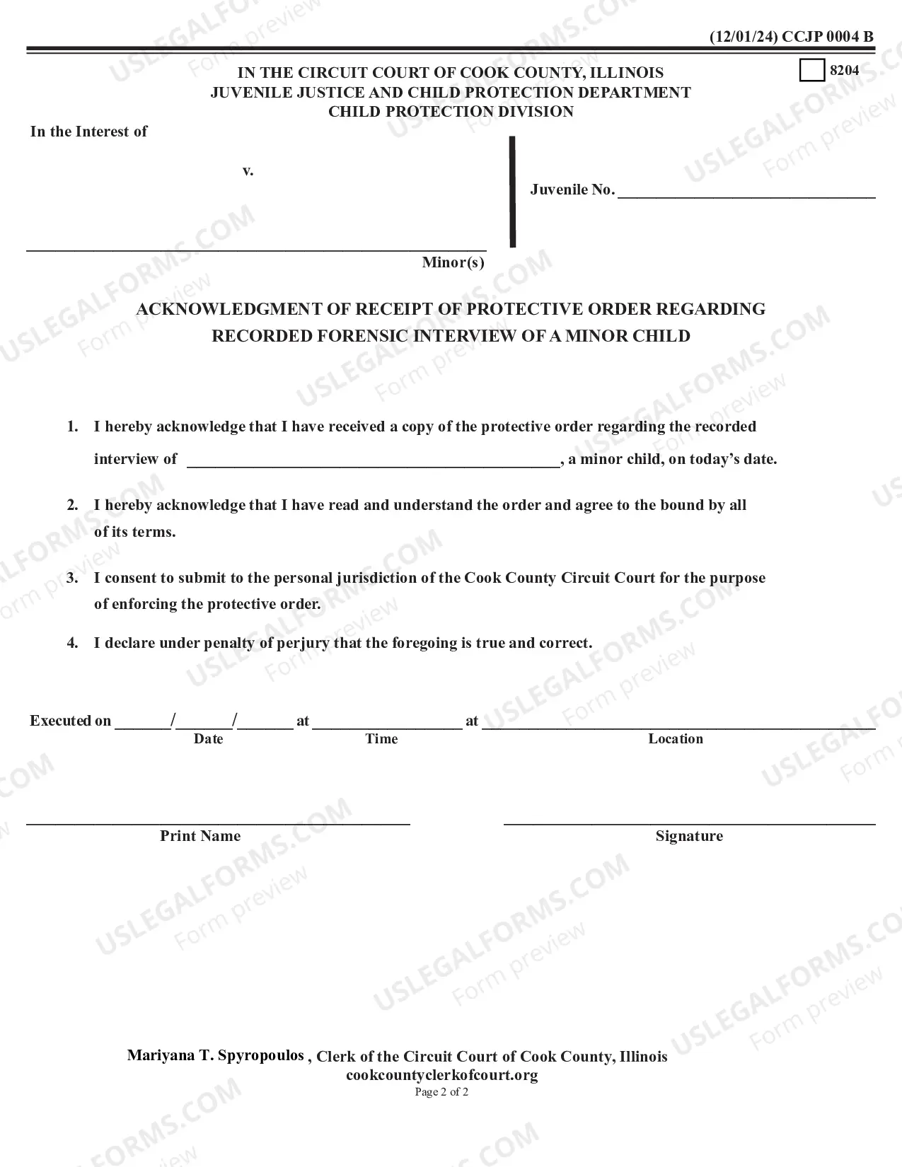 Preview Protective Order Regarding Recorded Interview of a Minor Child and acknowledgment Of Receipt