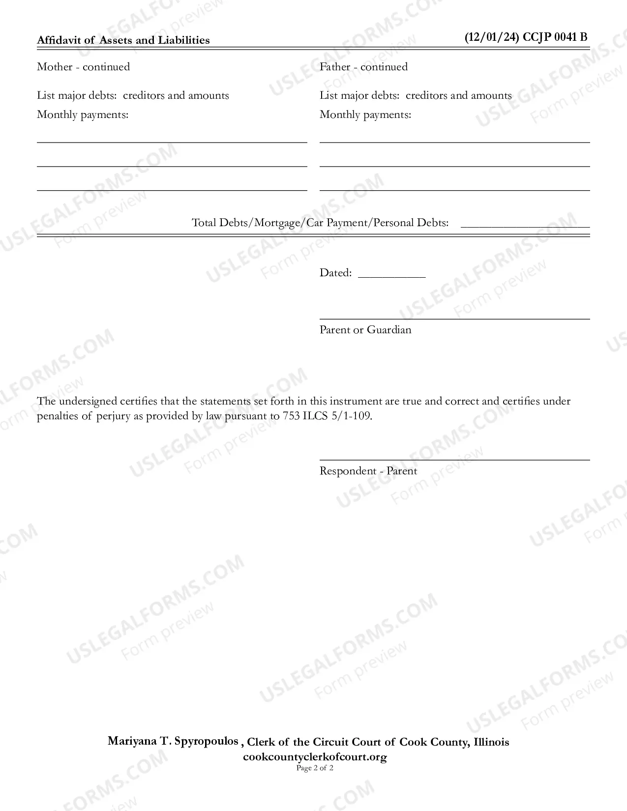 Preview Affidavit of assets and Liabilities