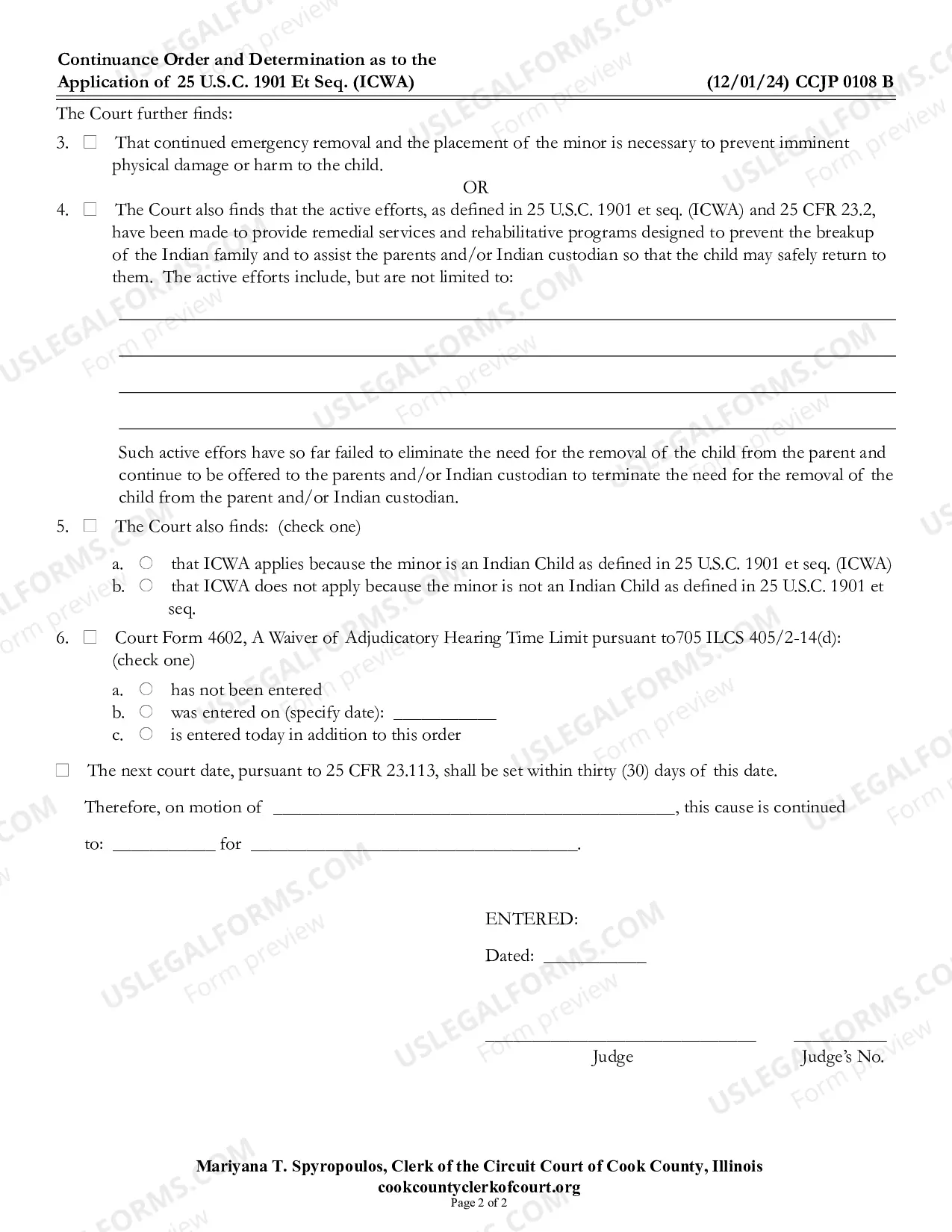 Preview Continuation Order and Determination as To The application of 25 Usc 1901 Et Seq (Icwa)