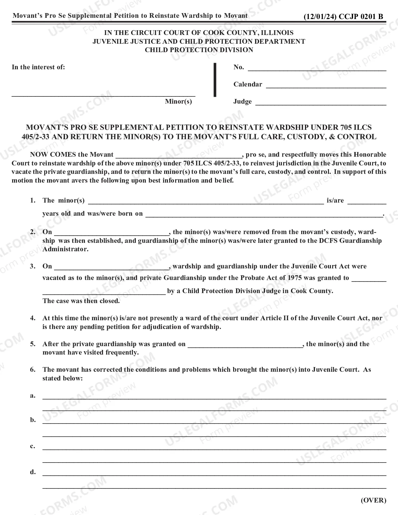 Preview Supplemental Petition To Reinstate Wardship Packet