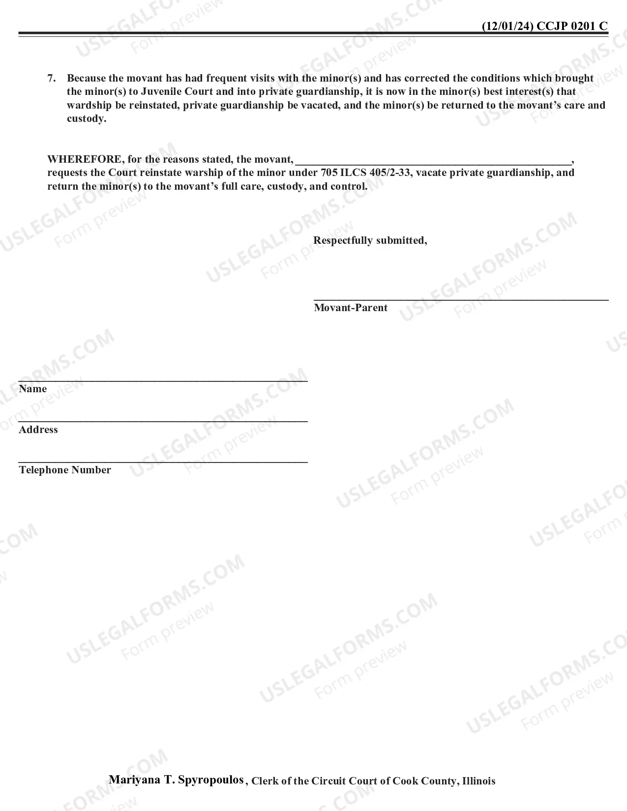 Preview Supplemental Petition To Reinstate Wardship Packet