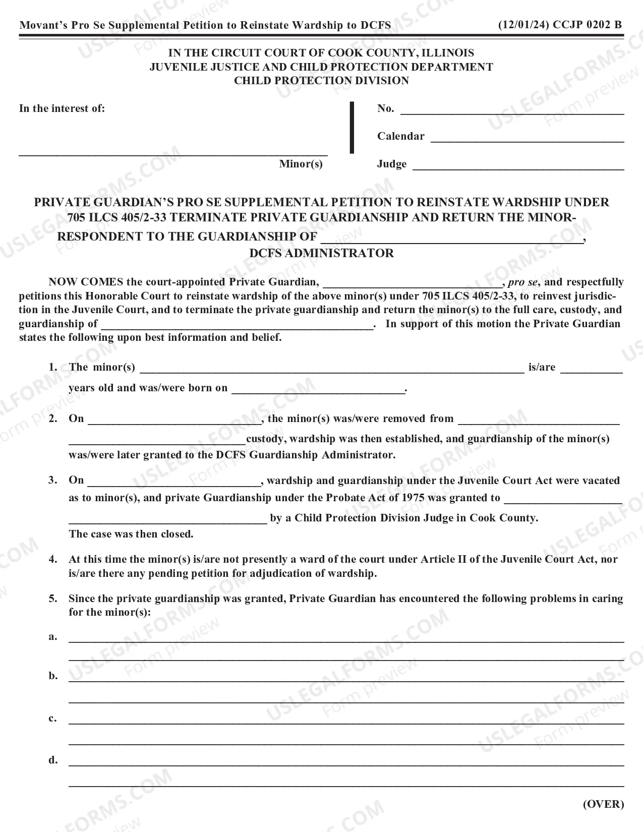 Preview Private Guardians Supplemental Petition To Reinstate Wardship Packet
