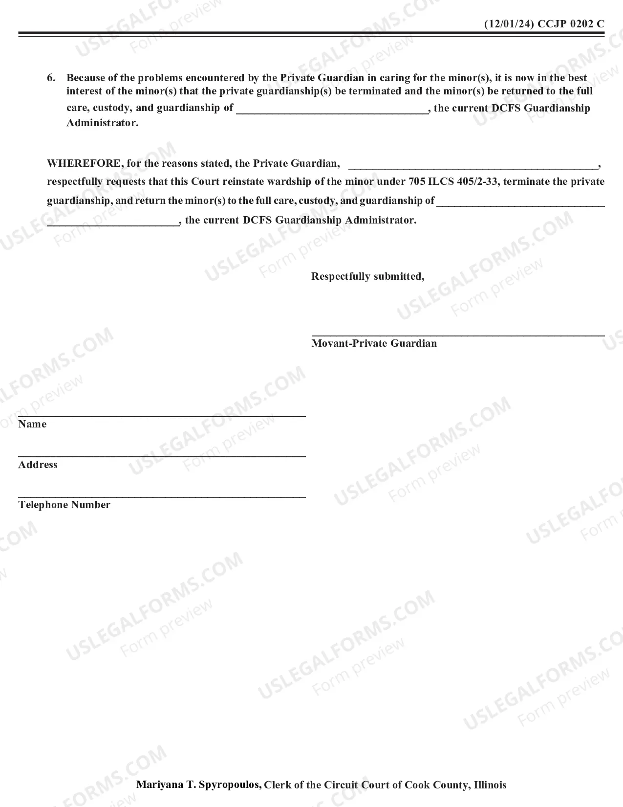 Preview Private Guardians Supplemental Petition To Reinstate Wardship Packet